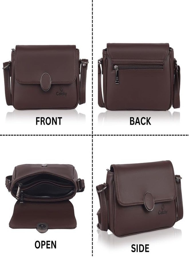 كاتشي حقيبة كتف نسائية جذابة من الجلد الصناعي البني مع إغلاق مغناطيسي - Image 5